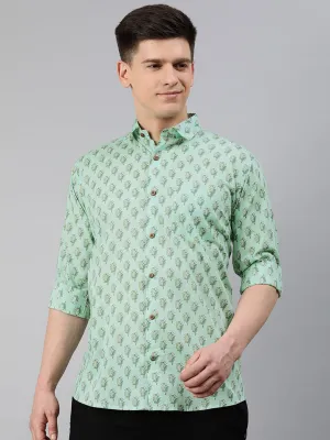 Sea Green Cotton Full Sleeves Shirts For Men-Mmf0247