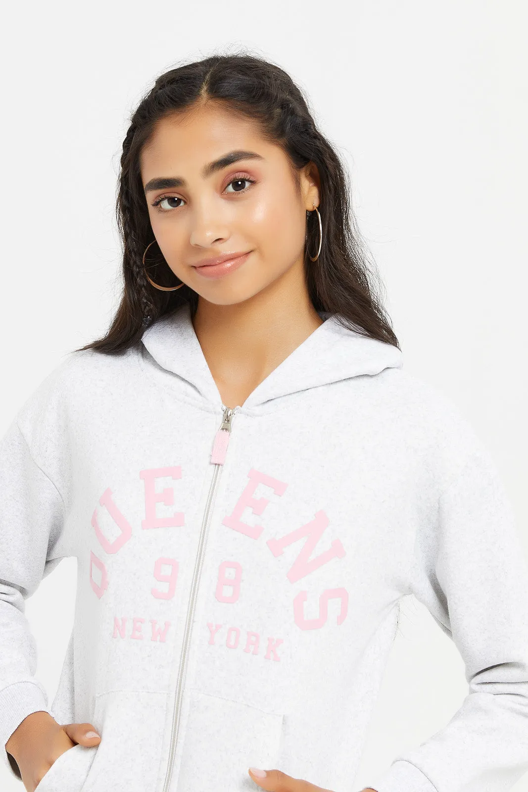 Senior Girls Grey Zip Thru Hoody Sweatshirts