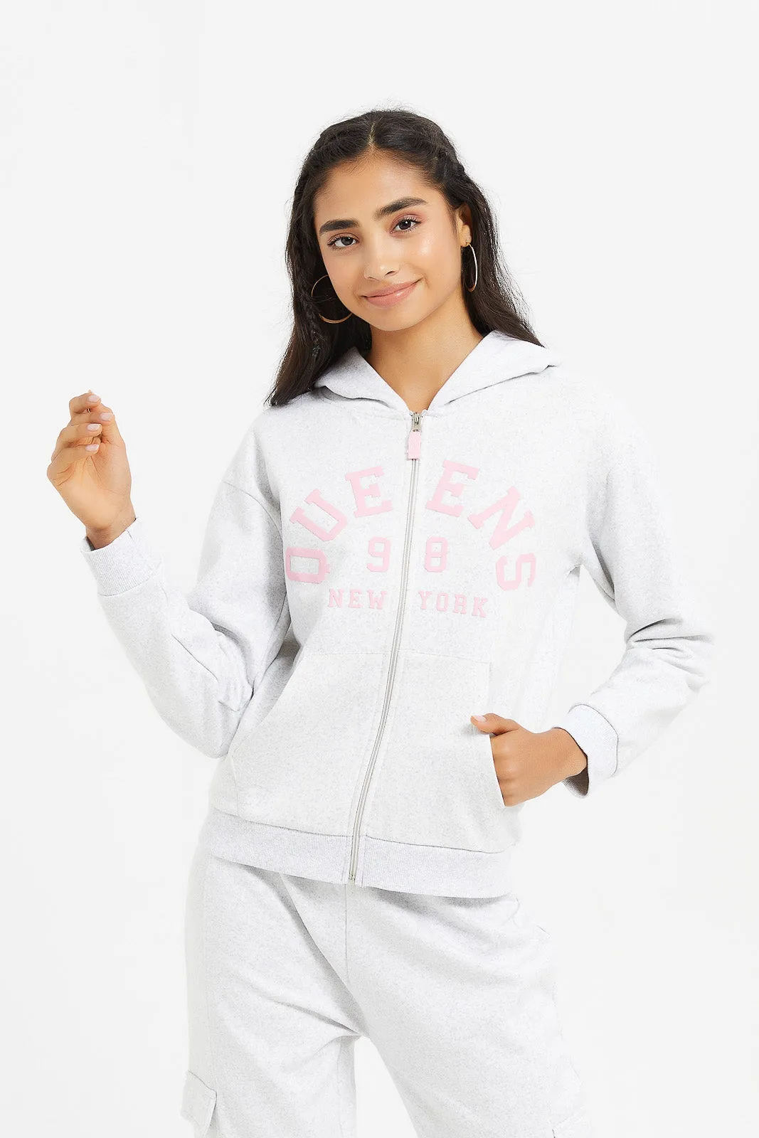 Senior Girls Grey Zip Thru Hoody Sweatshirts