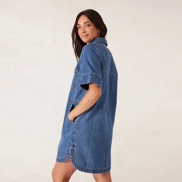 Side Pocket Boxy Dress - Fresh Indigo