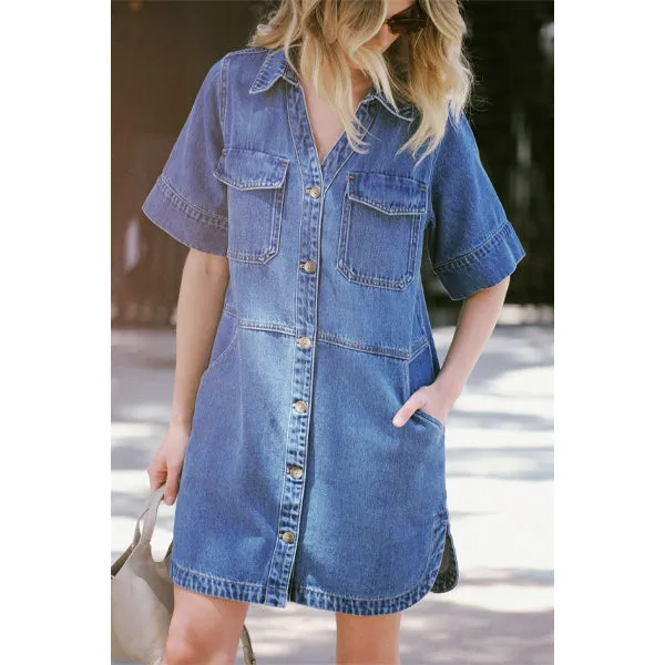 Side Pocket Boxy Dress - Fresh Indigo