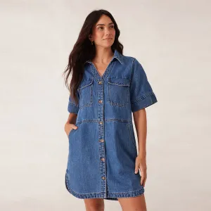 Side Pocket Boxy Dress - Fresh Indigo