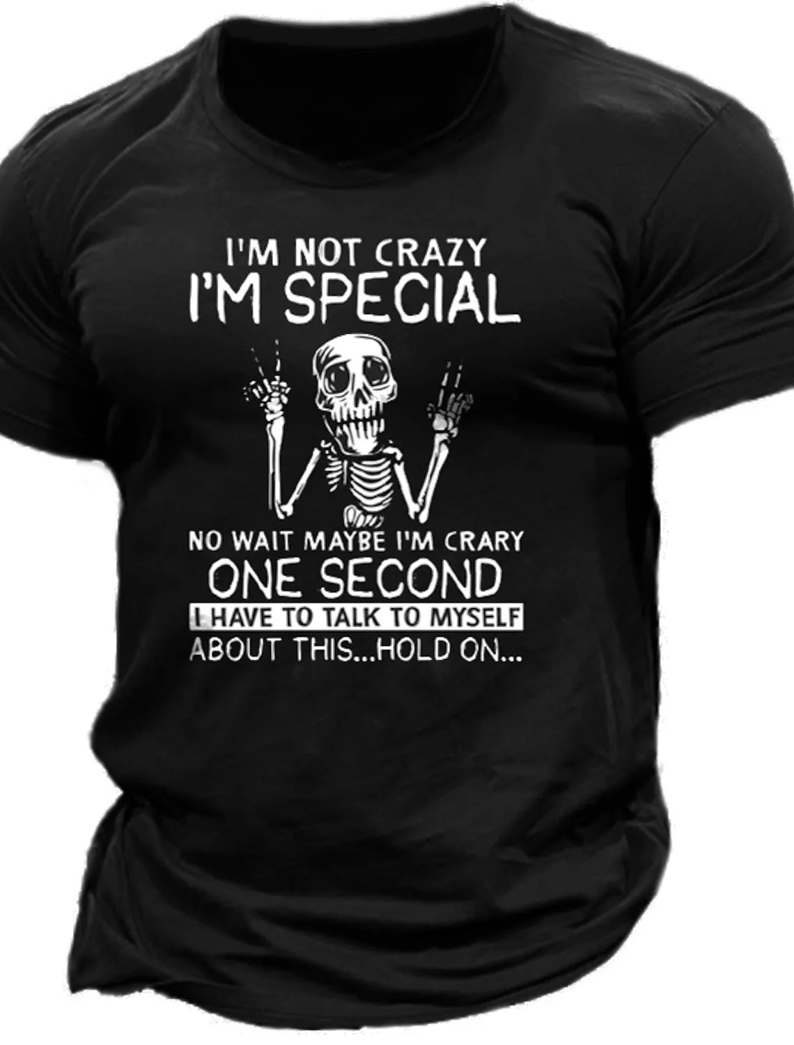 Skull Graphic Prints I'm Not Crazy Im Special Men's Unisex T shirt Tee Casual Style Classic Style Sports Designer Casual Outdoor Street Holiday T shirt Black Army Green Navy Blue Short Sleeve Crew