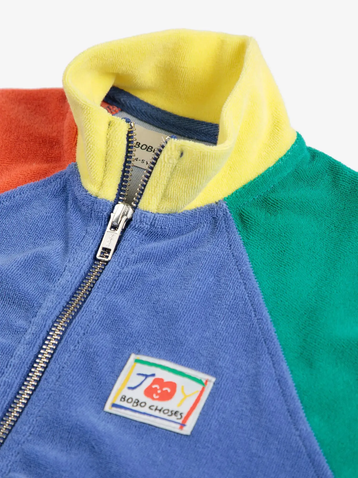 Smiling color block terry cloth zipped sweatshirt