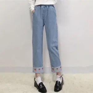 Strawberry Embroidered Straight-leg Pants