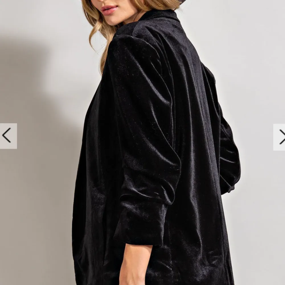 Velvet Crush Ruched Sleeve Velvet Blazer Jacket