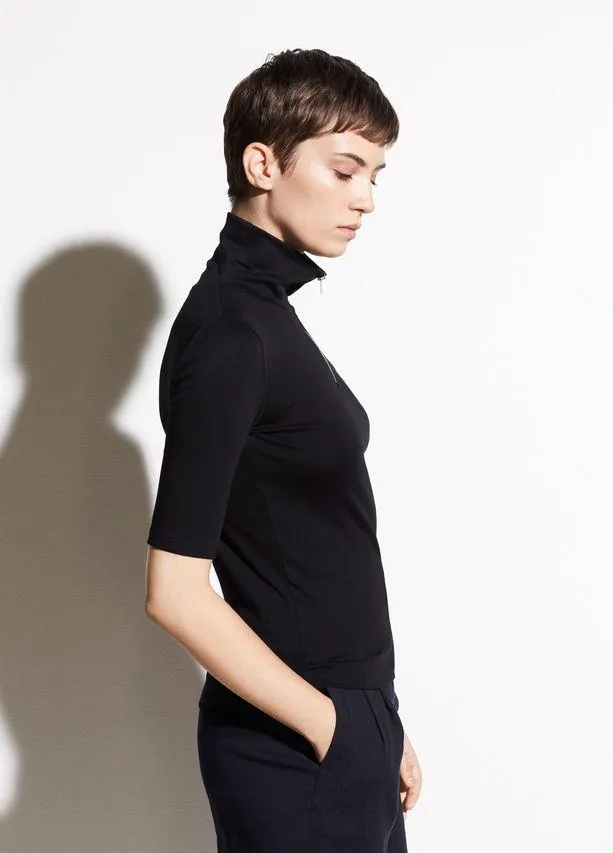 VINCE - Elbow Sleeve Half-Zip Tee in Black