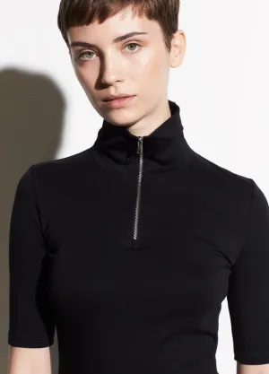 VINCE - Elbow Sleeve Half-Zip Tee in Black