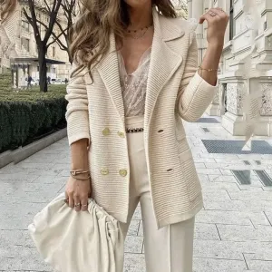 Women's Elegant Geometric Buttoned Blazer with Notched Lapel | Ideal for All Seasons