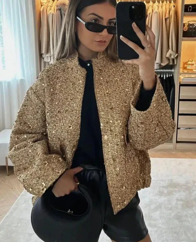 Women's Elegant Sequined Blazer with Pockets | Ideal for All Seasons