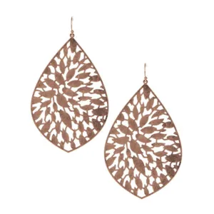 Worn Rose Gold Teardrop Filigree Chandelier Earrings